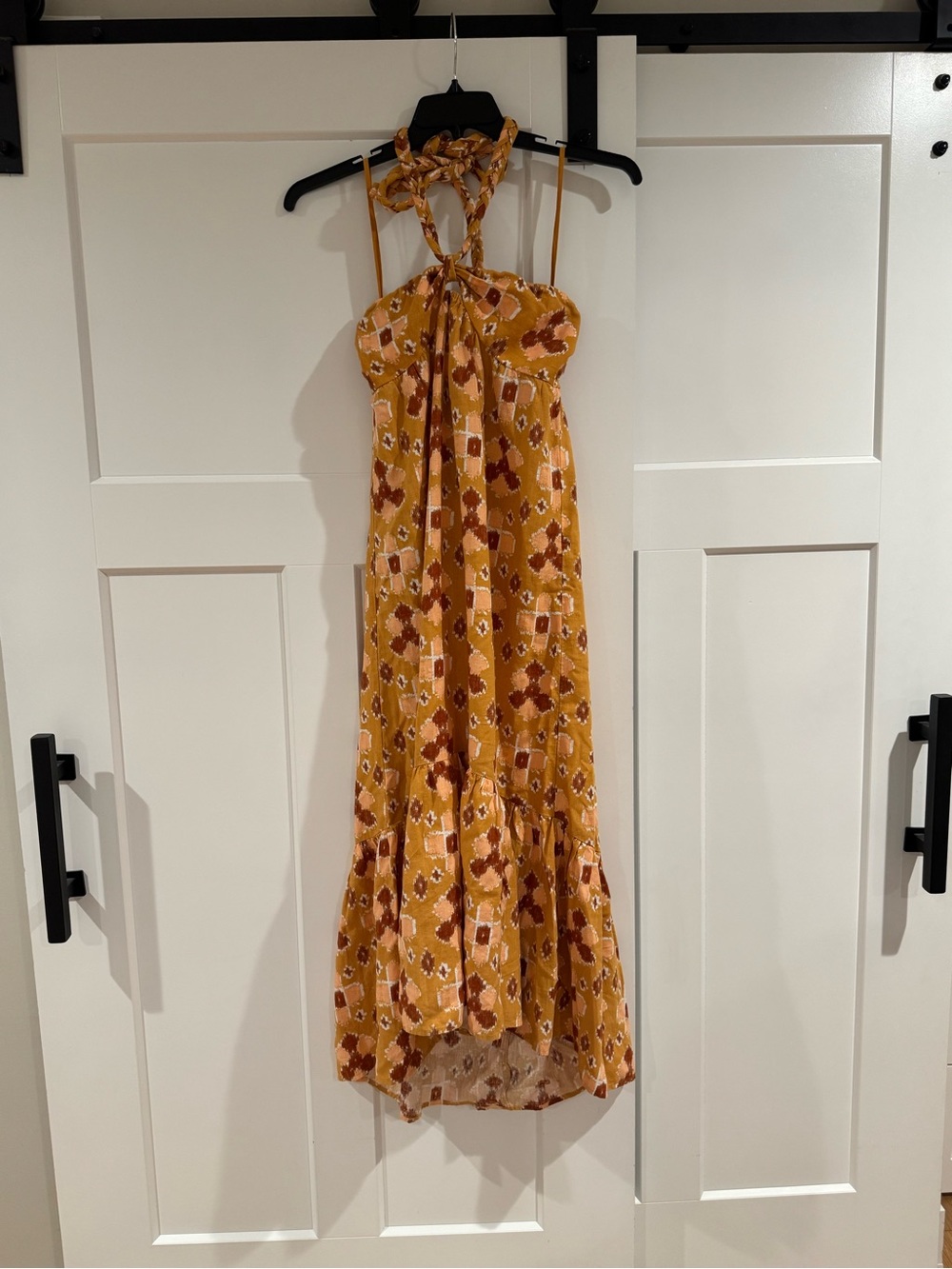 aerie Mustard Floral Halter High-Low Maxi Dress